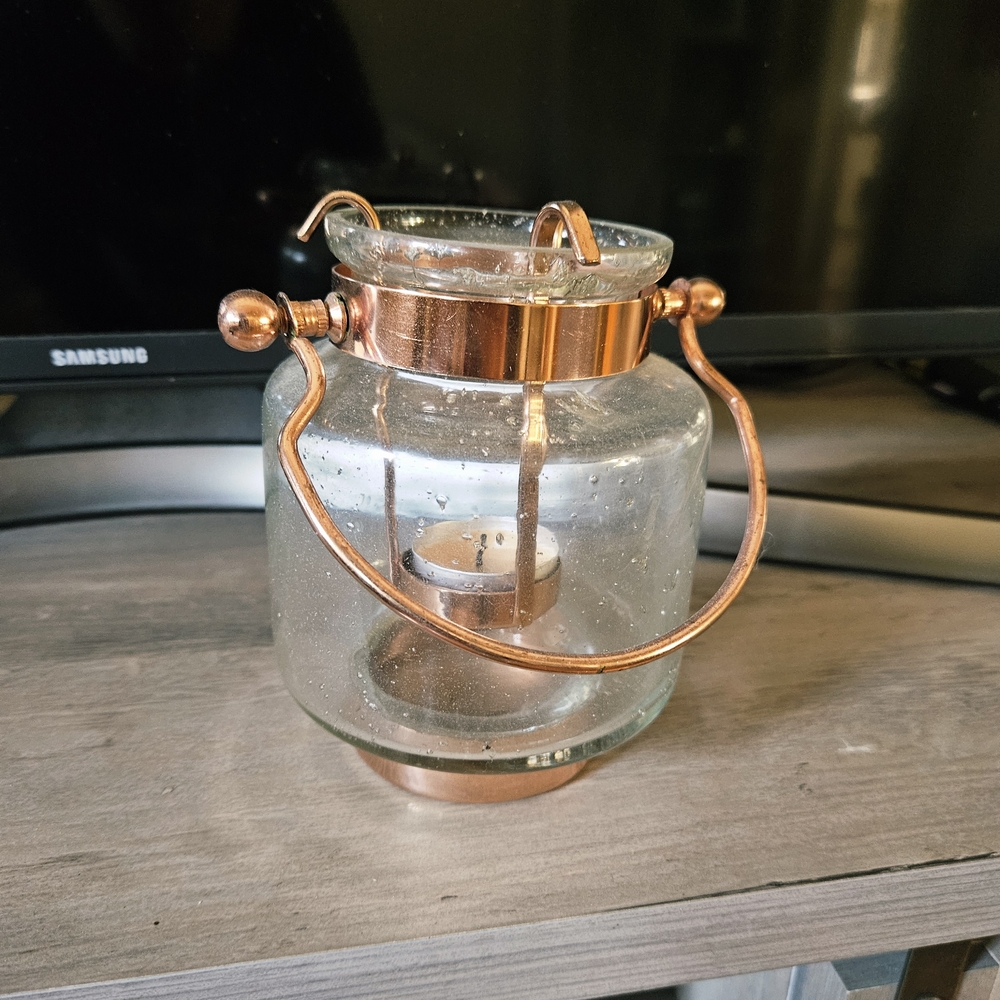 Elegant Copper and Glass Candle Holder